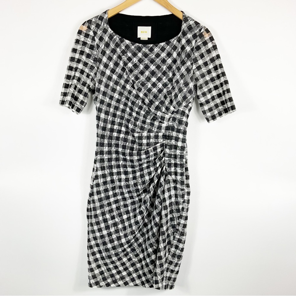 Anthropologie Maeve Elorn Gingham Plaid Sheath Dress Black White size 2 - Picture 2 of 5